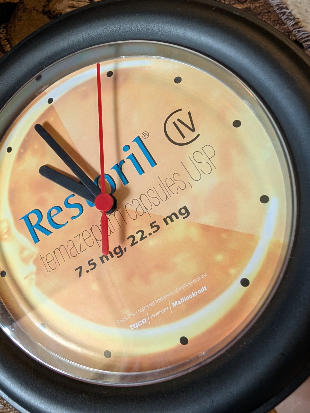 Vntg Restoril Drug CIV Temazepam Brand Promo Battery operated Wall Clock 80s