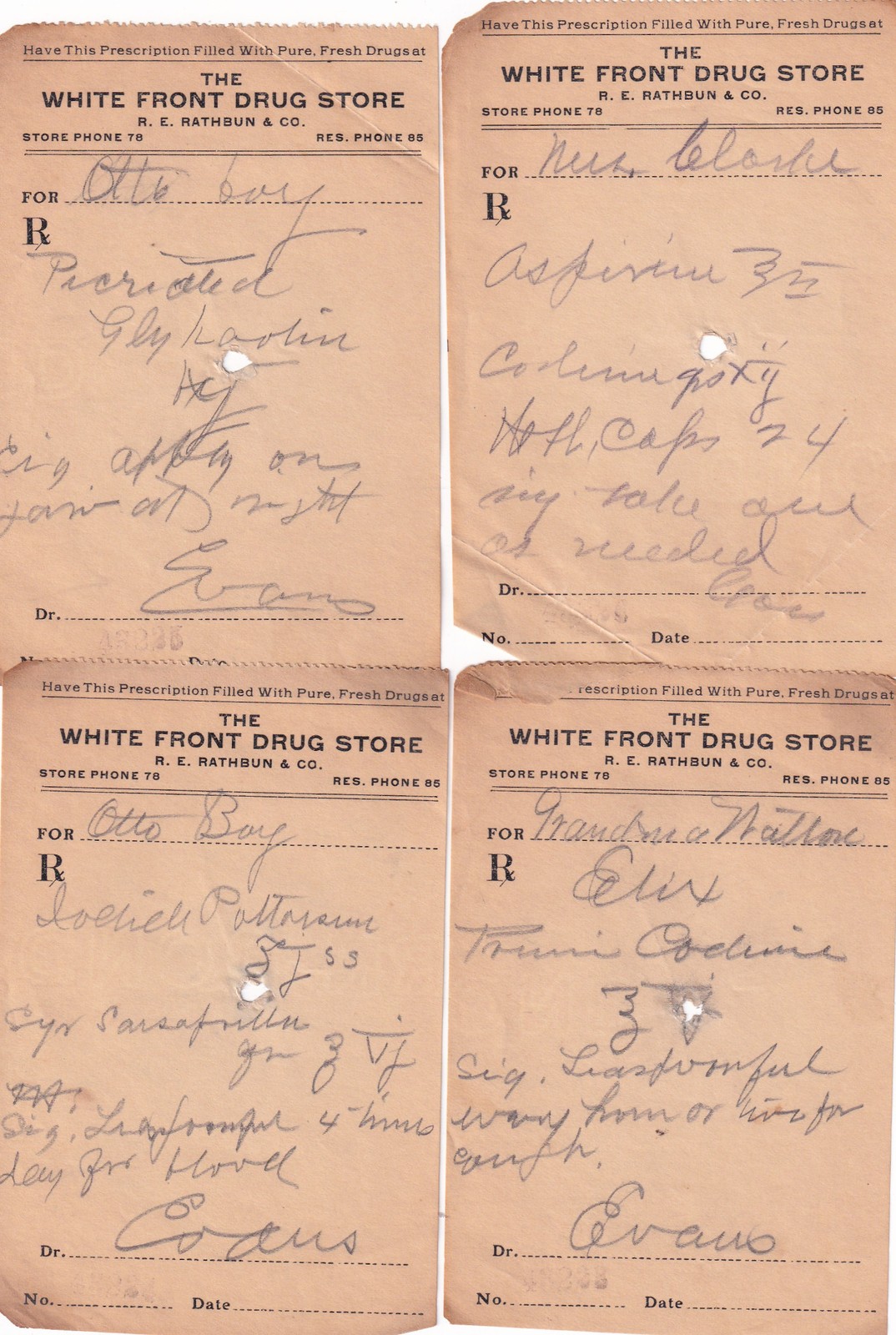 (26) Physician’s Prescriptions Early 1900’s Hand Written White Front Drug Store