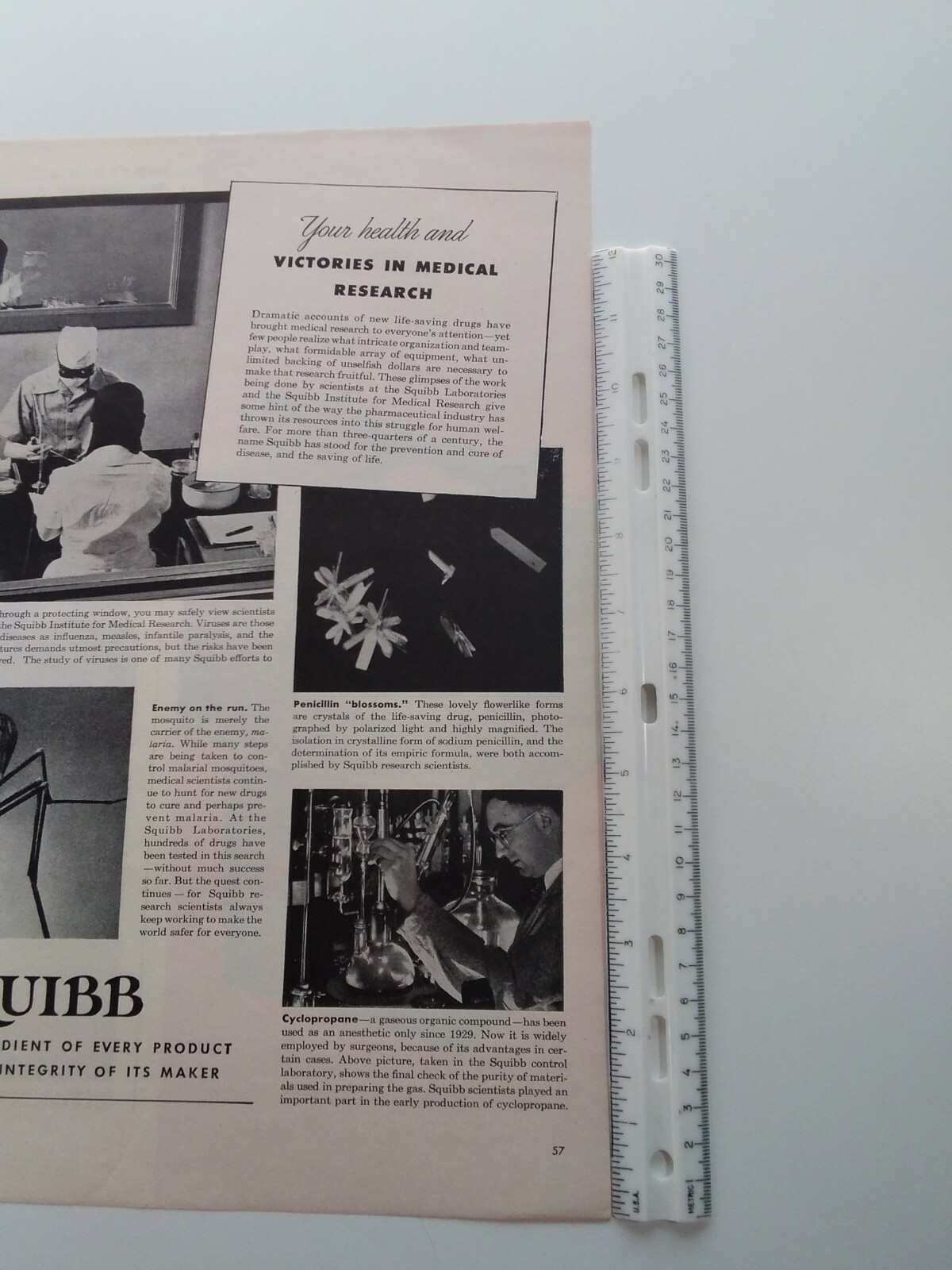 Squibb Print Ad Original Vintage 1945 Medical Research Bristol Myers NYC Exide