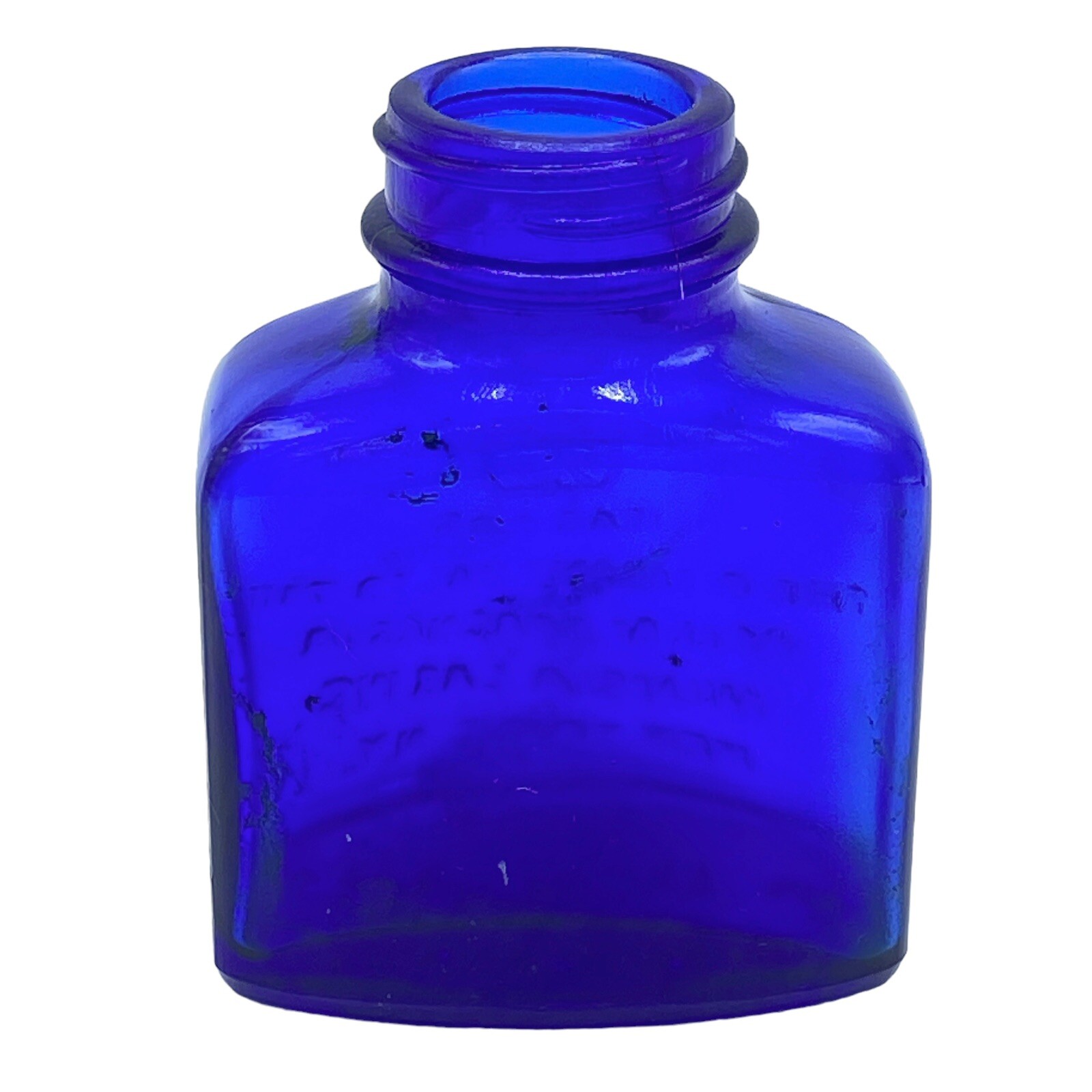 Vtg Milnesia Wafers Embossed Cobalt Blue Glass Bottle 3″ Tall New York, NY
