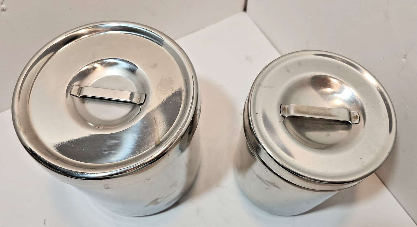 Vtg Stainless Steel Canisters W/ Medical Lid – Set of 2 Vollrath 8802 Polar 3J