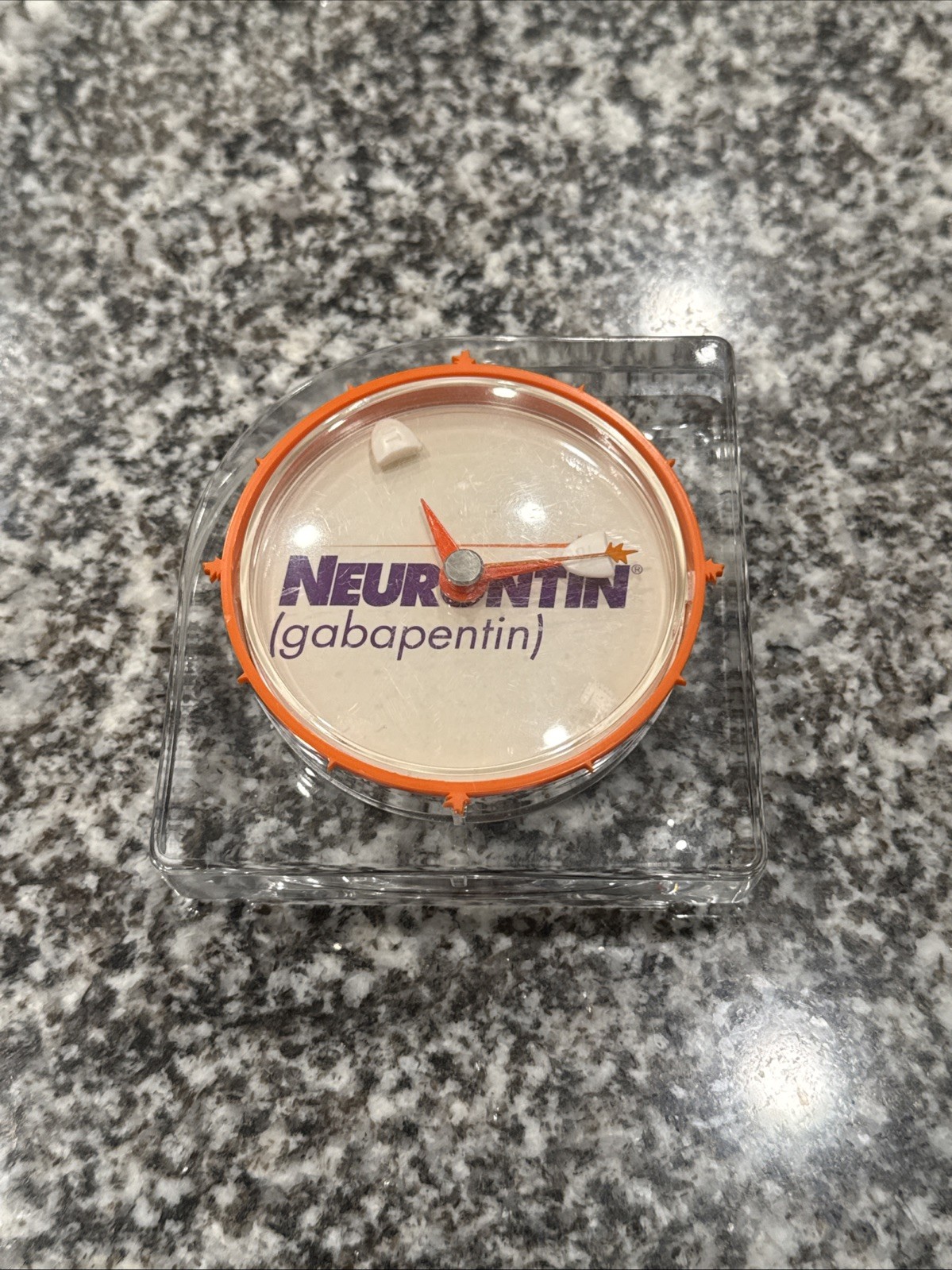 Vintage Drug Pharma Neurontin Purple Desk Clock Tested Works No Battery Cover