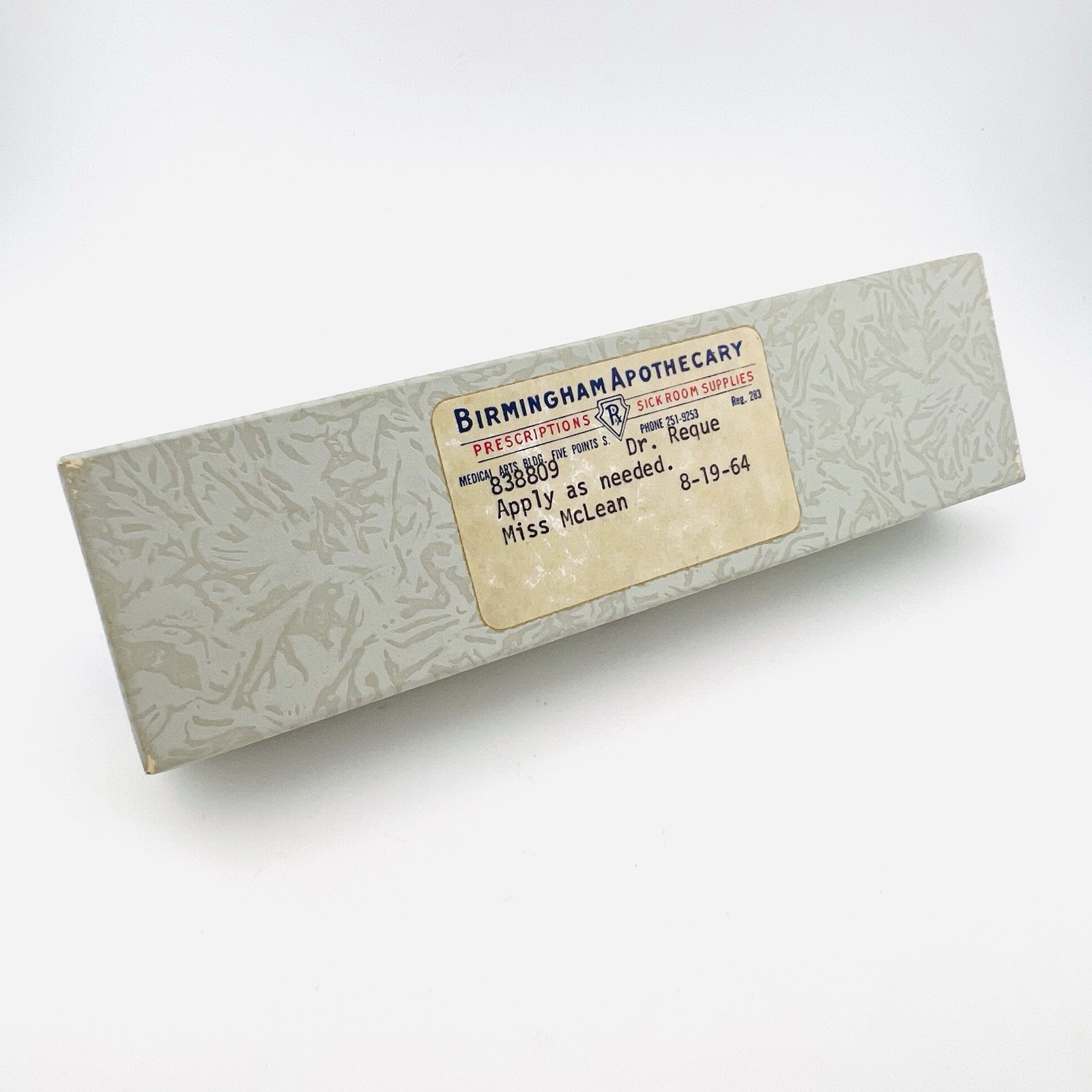 Vintage 1964 Birmingham Apothecary Empty Prescription Box – Birmingham, Alabama