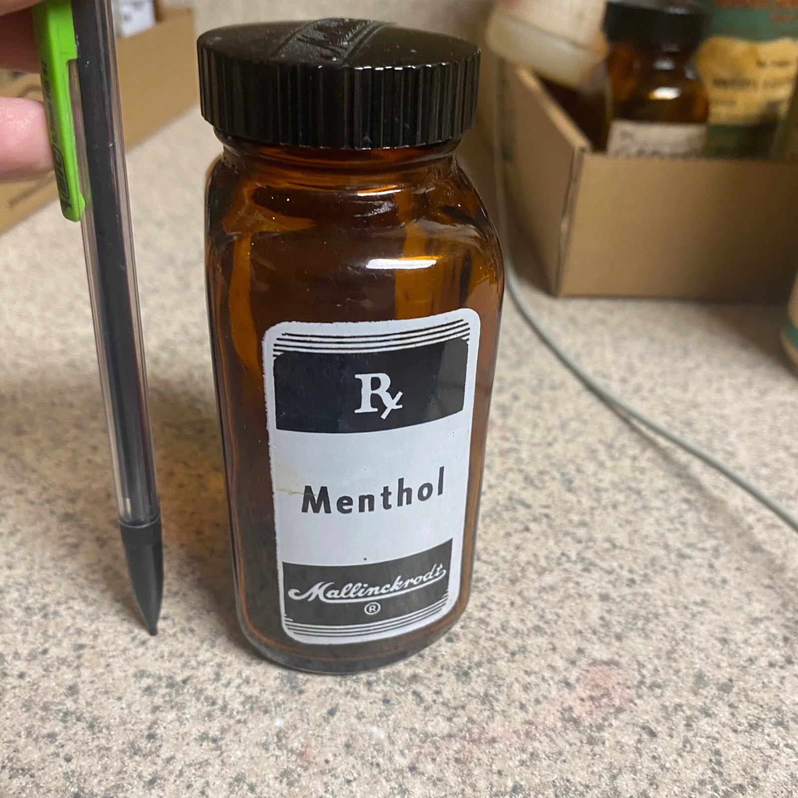 Vintage Menthol USP Medicine Bottle Amber Glass Apothecary Rx Quack Pharmacy