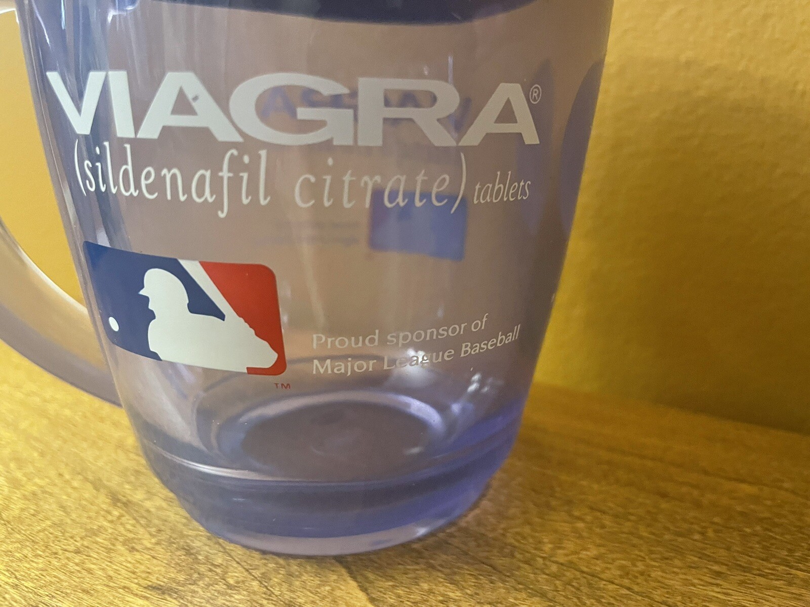 Viagra MLB Insulated Clear Blue Tinted Plastic Travel Coffee Mug Cup w/Lid Gift