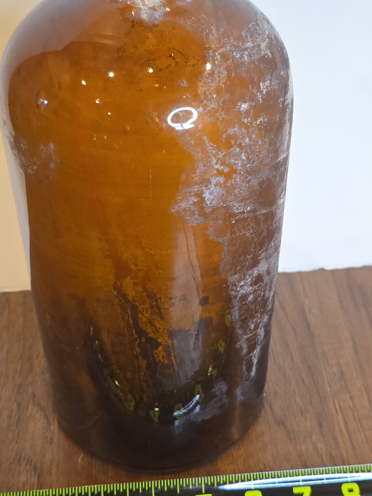 VINTAGE HANDMADE Large Apothecary Glass Bottle Amber Brown 12″