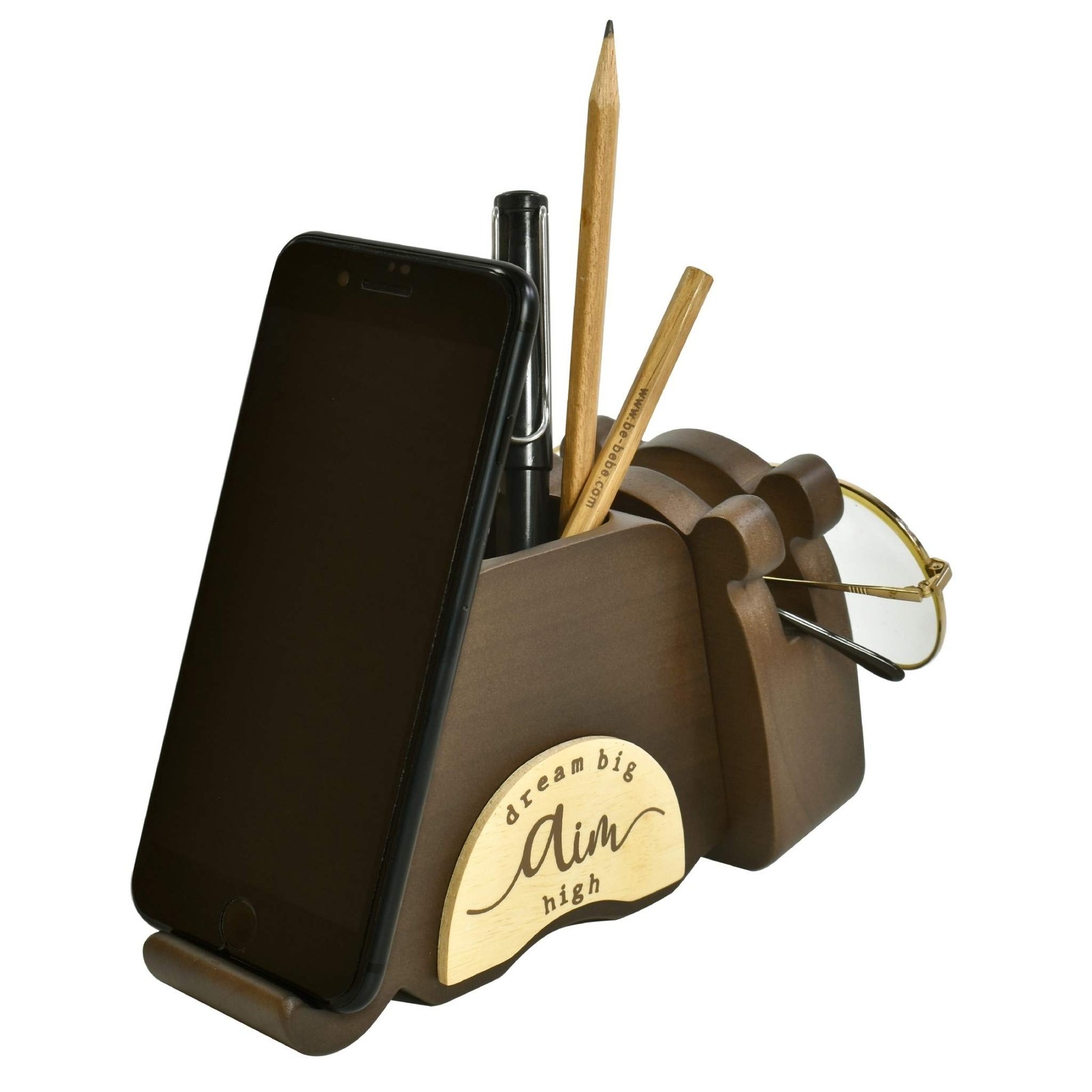 I’m Wood Multipurpose Eyeglass Phone Pen & Pencil Holder Stand Stationery Des…