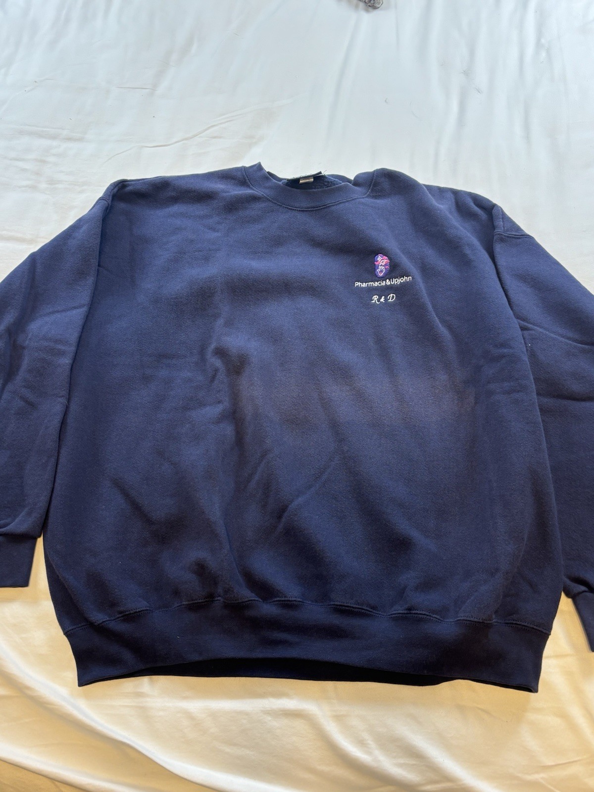 PHARMACIA & UPJOHN R & D Crewneck Sweatshirt XXL Navy Drug Co Vtg