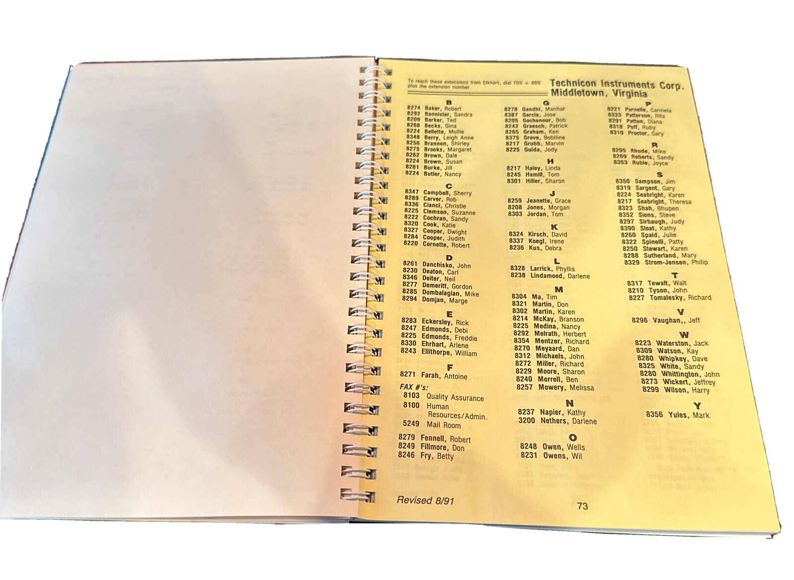 Miles Laboratories 1991 Vintage Telephone Directory Elkhart, Indiana