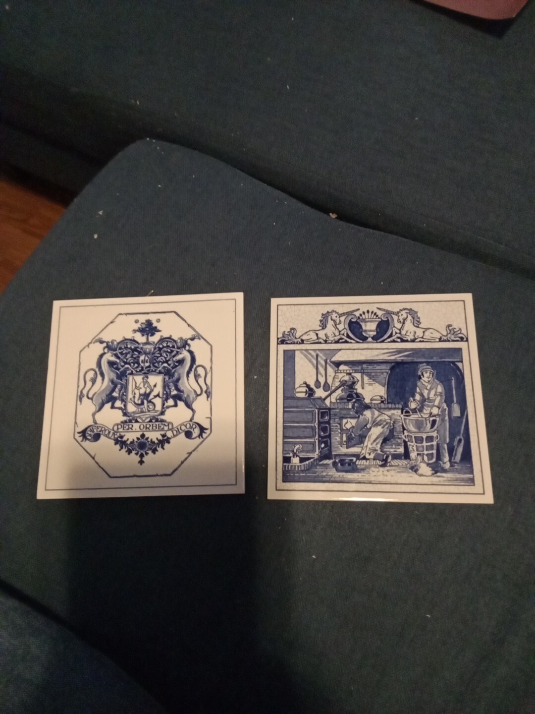 VINTAGE BLUE DELFT HOLLAND HANDMADE PILL TILE BURROUGHS WELLCOME CO.