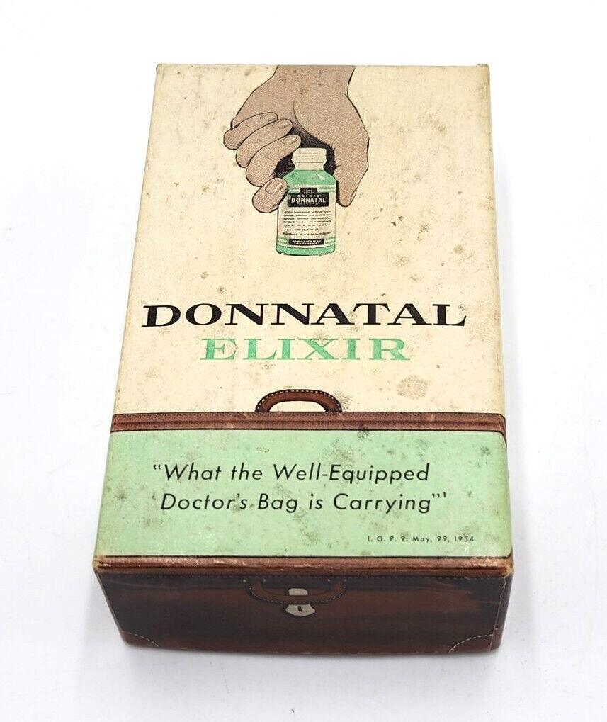 Empty DONNATAL Cardboard Box A H Robbins Apothecary Pharmacy Phenobarbital 5″