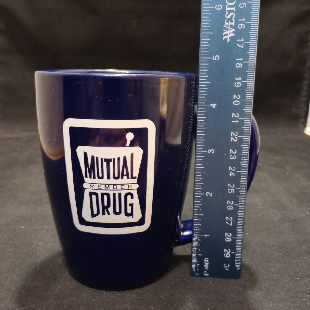 Mutual Drug Member Advertising Large Dark Blue Ceramic Mug
