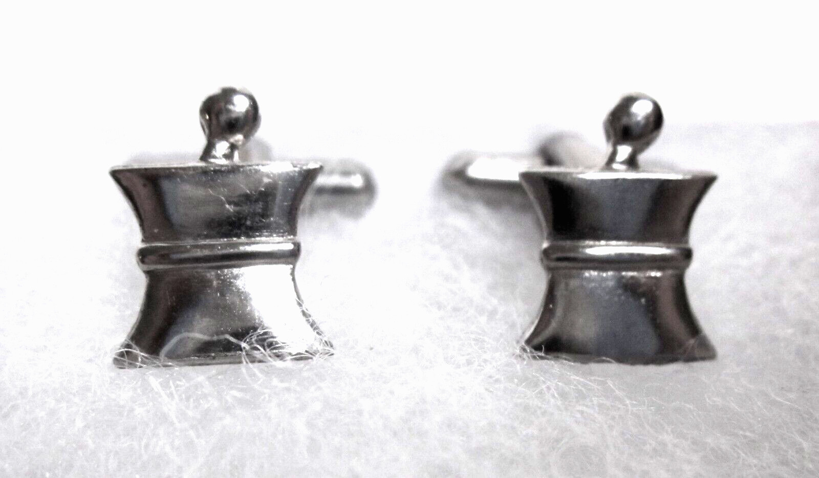 Vintage Sterling Silver Pharmacy Mortar & Pestle Cufflinks “Sterling Front”