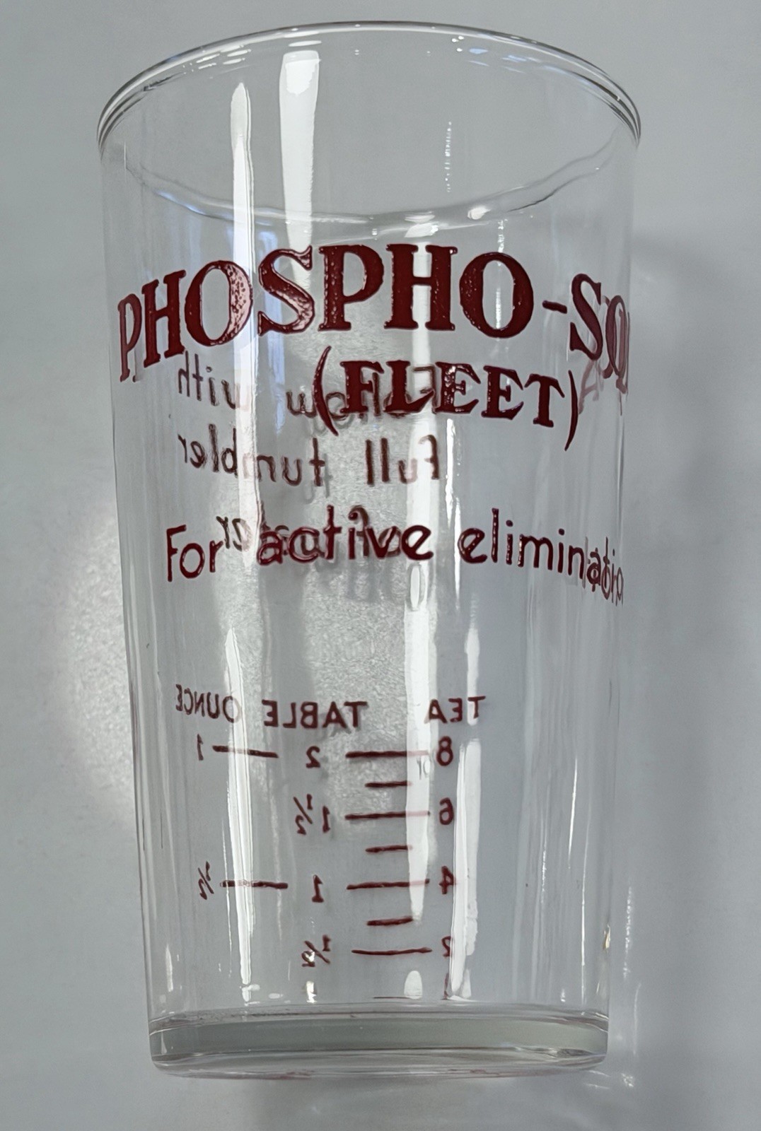 Two Small VINTAGE ADVERTISING MEASURING Glass FLEET LAXATIVE PHOSPHO-SODA
