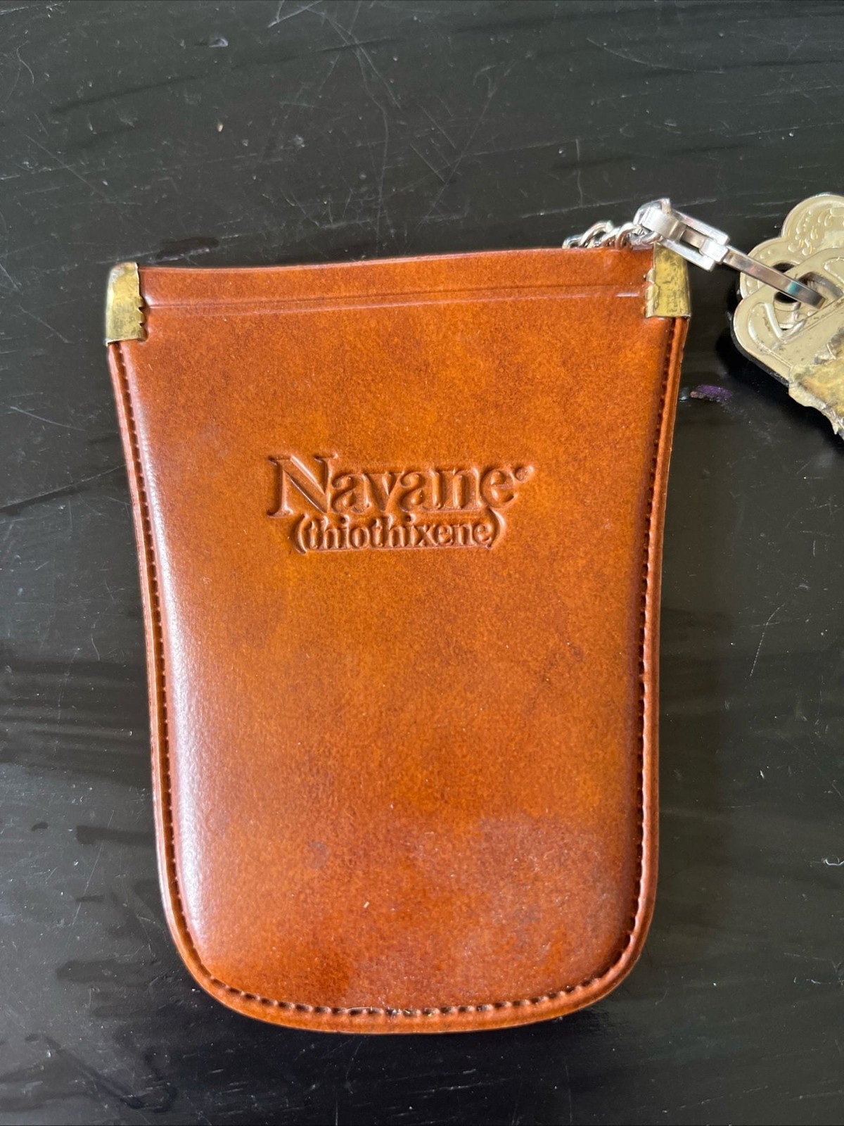 Vintage Navane Pharma Key Pouch, Tan Leather-Look Pharmaceutical Collectible