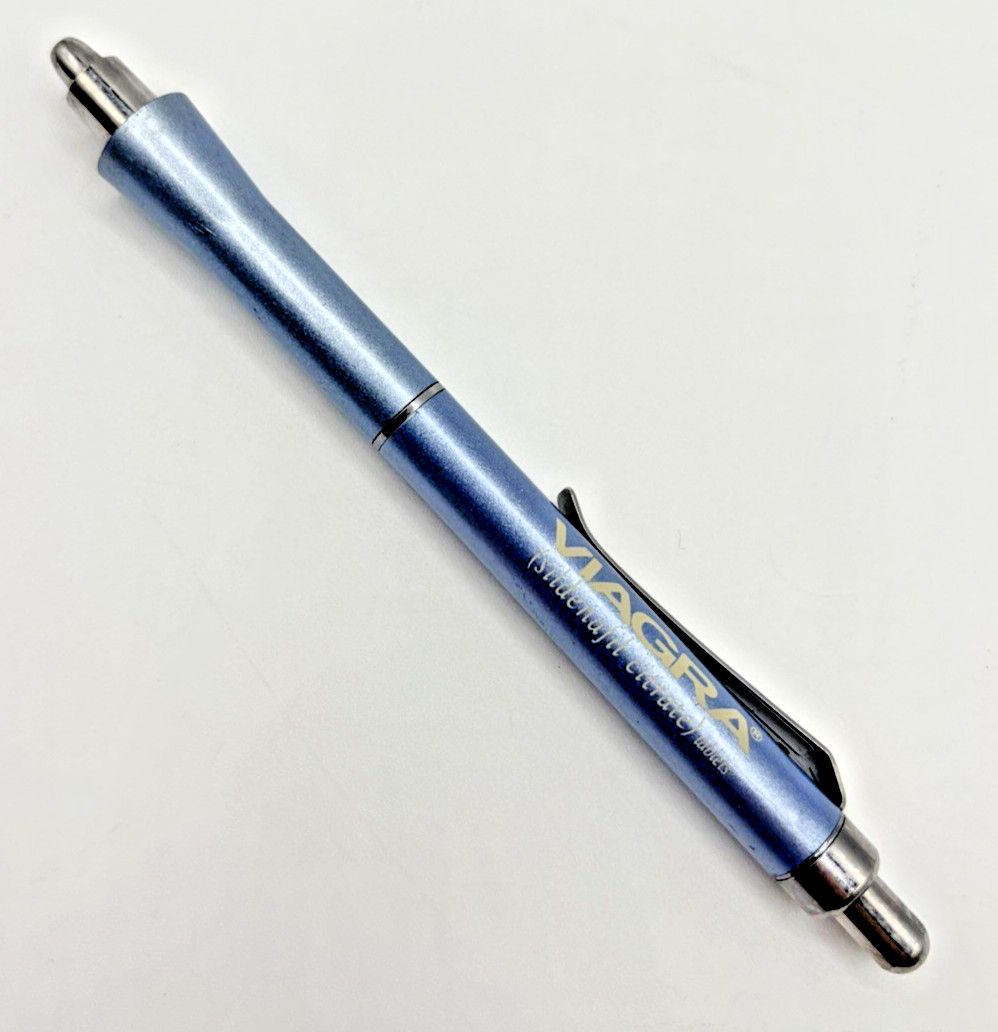 Viagra Metal Twist Pen Drug Rep Black Ink Collectible Works Frosted Blue