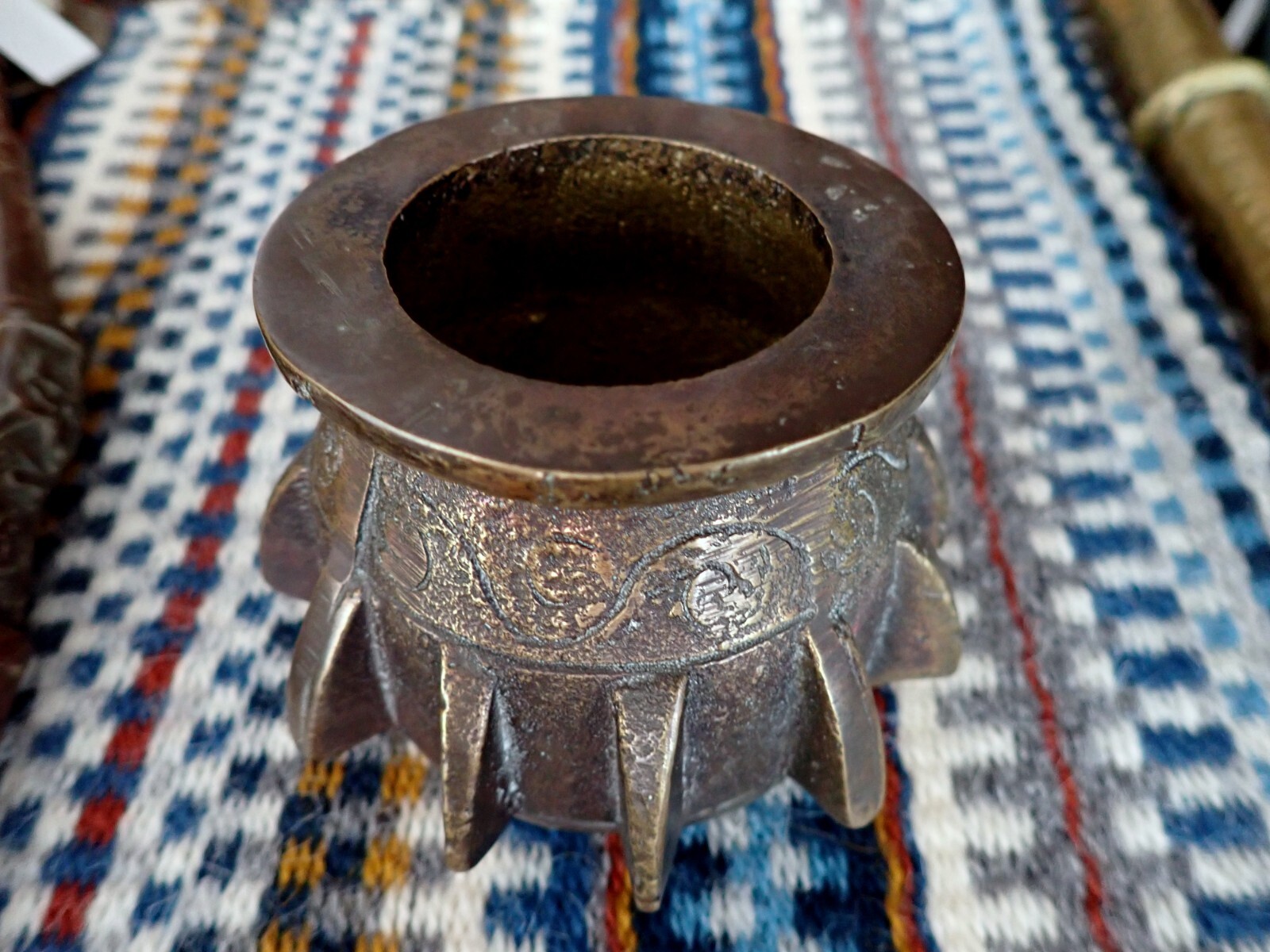 Gilded Bronze Mortar Arab Spain Antique Cast Bronze Small Mortar Apothecary Herb