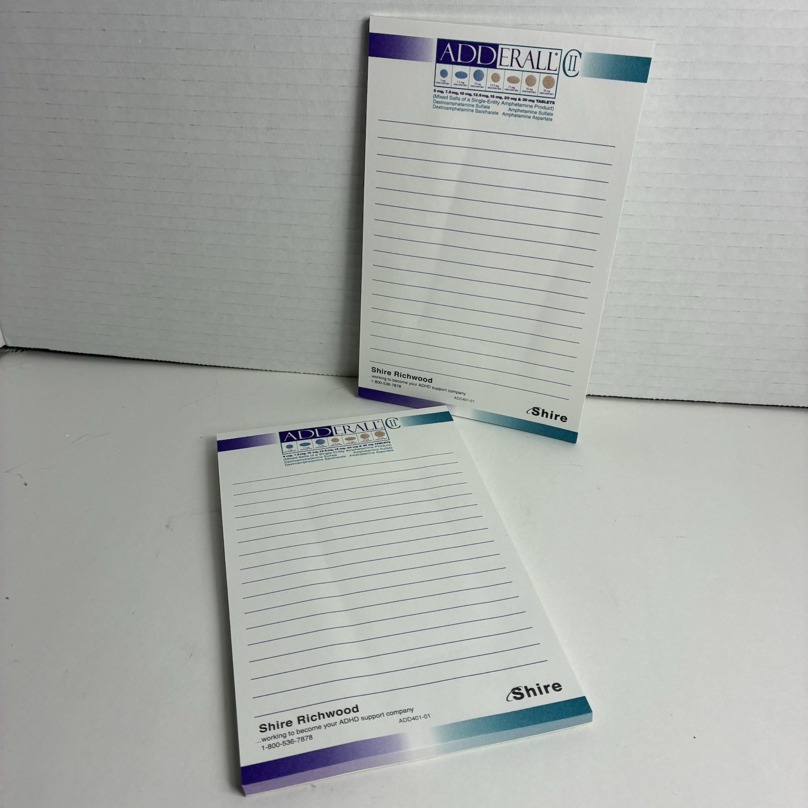 Lot Of 2 Vintage ADDERALL Note Pads Drug Rep Swag Pharmaceutical -Shire