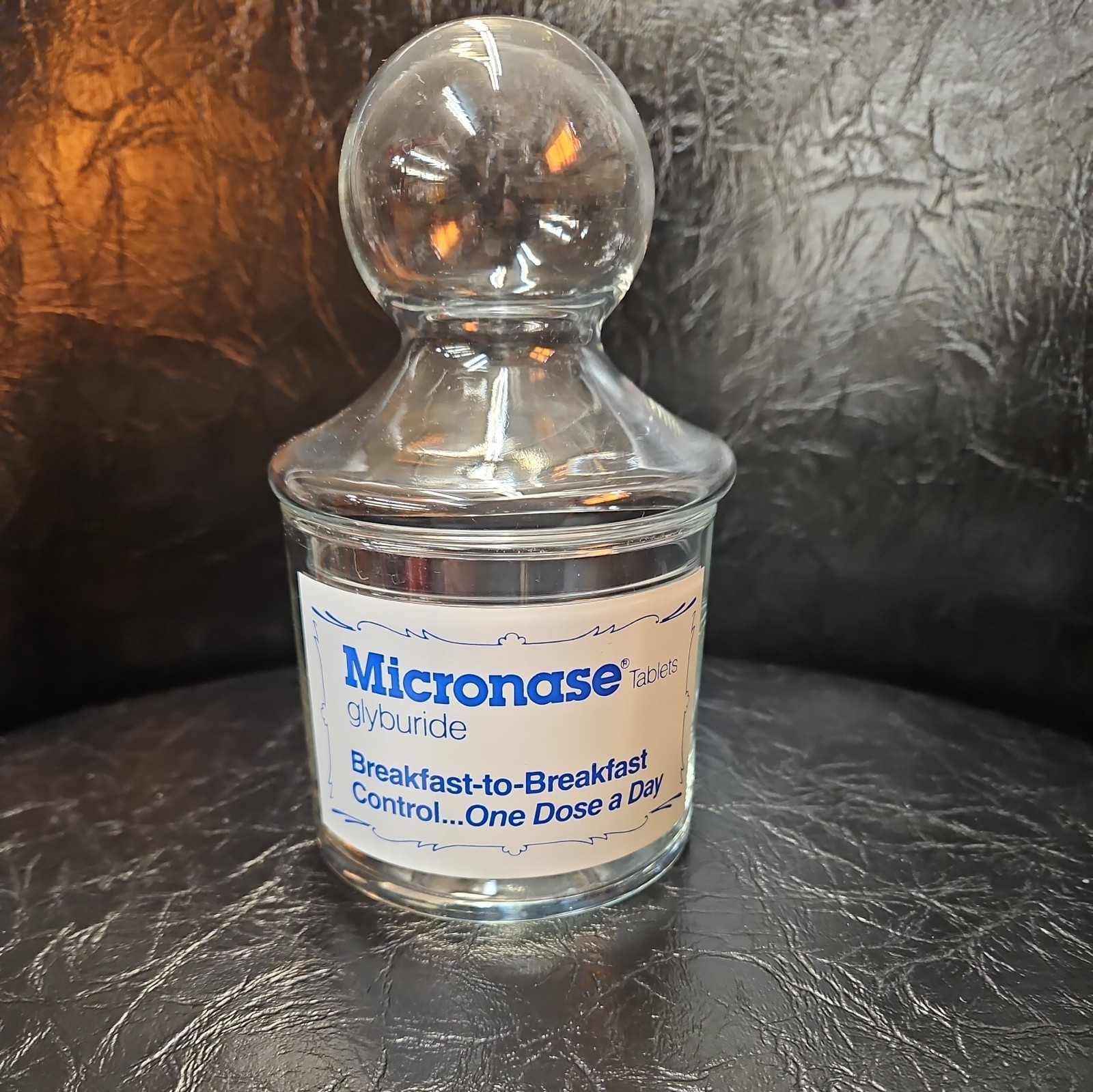 Micronase Drug Rep Pharmaceutical Advertising Apothecary Jar With Lid Glass