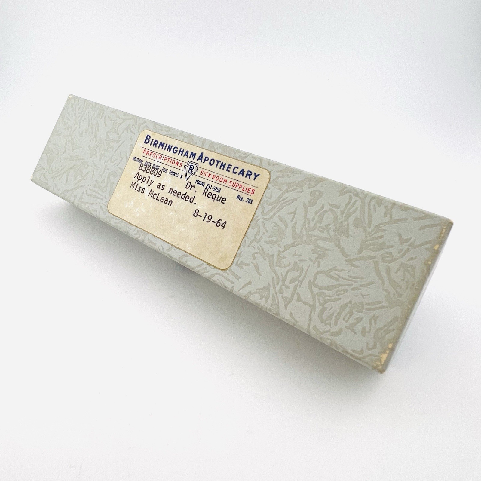 Vintage 1964 Birmingham Apothecary Empty Prescription Box – Birmingham, Alabama