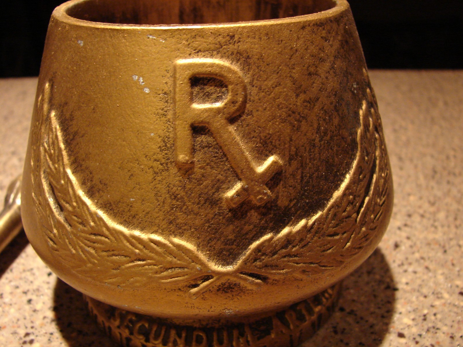 Vintage Apothacary Pharmacy Bronze Mortar & Pestle Double Sided Embossed Nice!!!