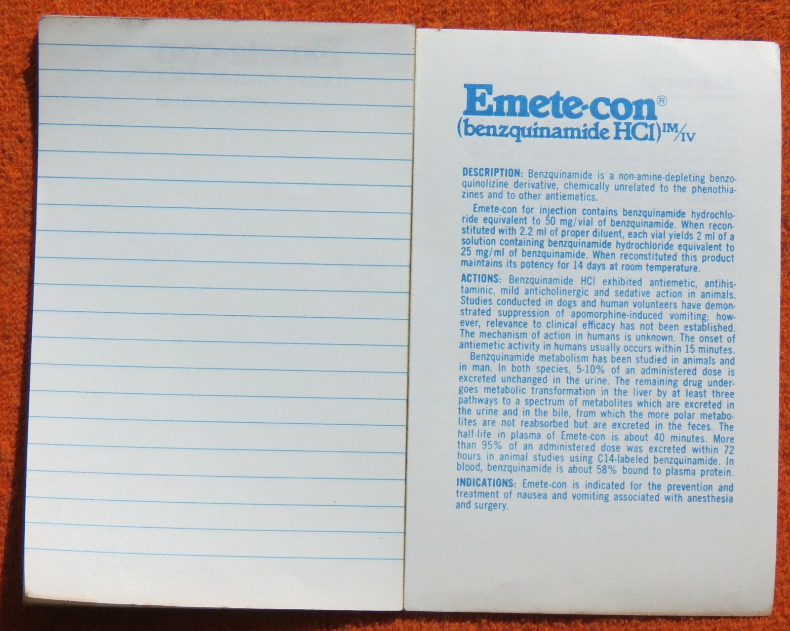 *RARE* 1976 Drug Rep Promotional EMETE-CON® Pocketsize Notebook & Pad *VG*