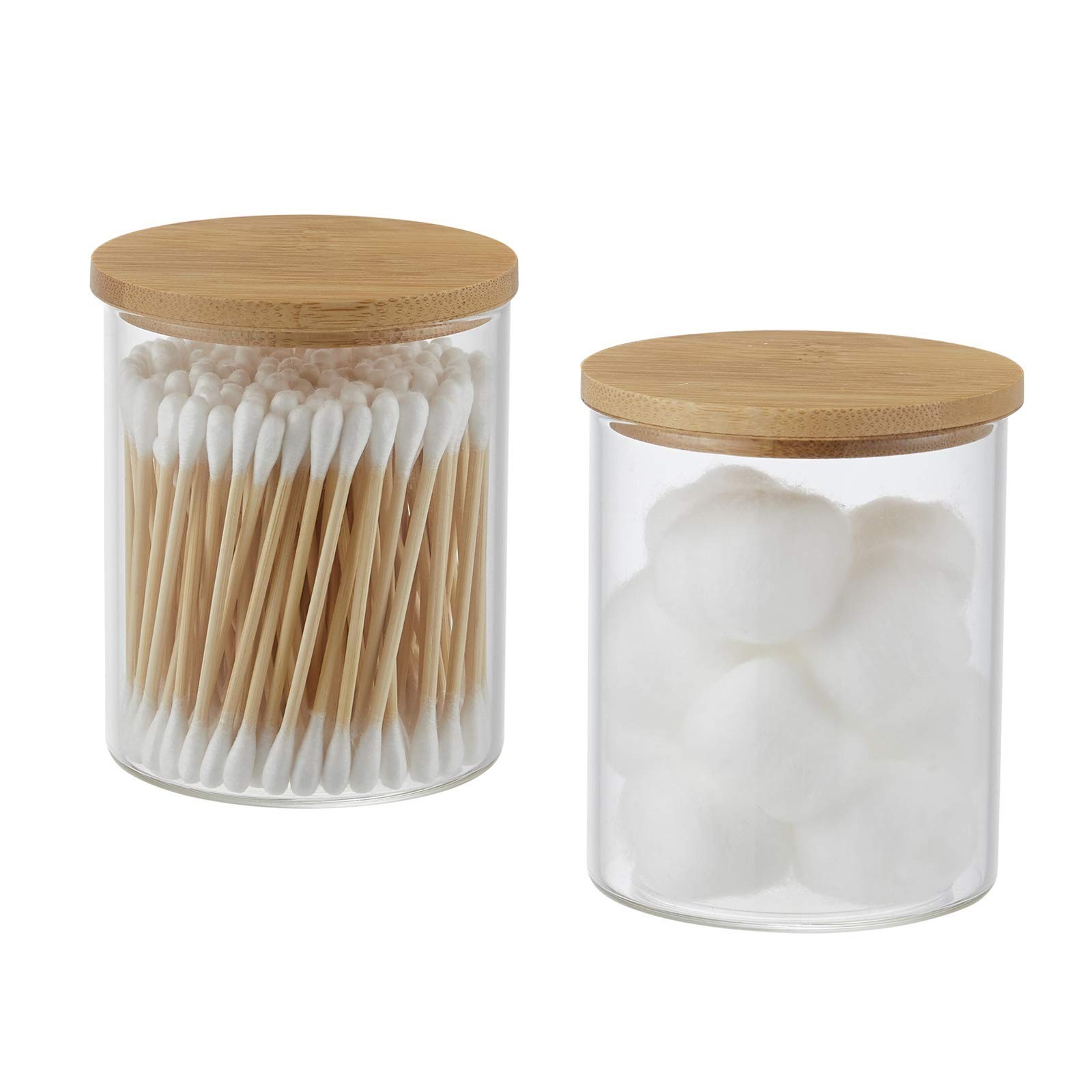 INIUNIK Glass Qtip Holder with Vanity Tray, Apothecary Jars Bathroom Accessor…