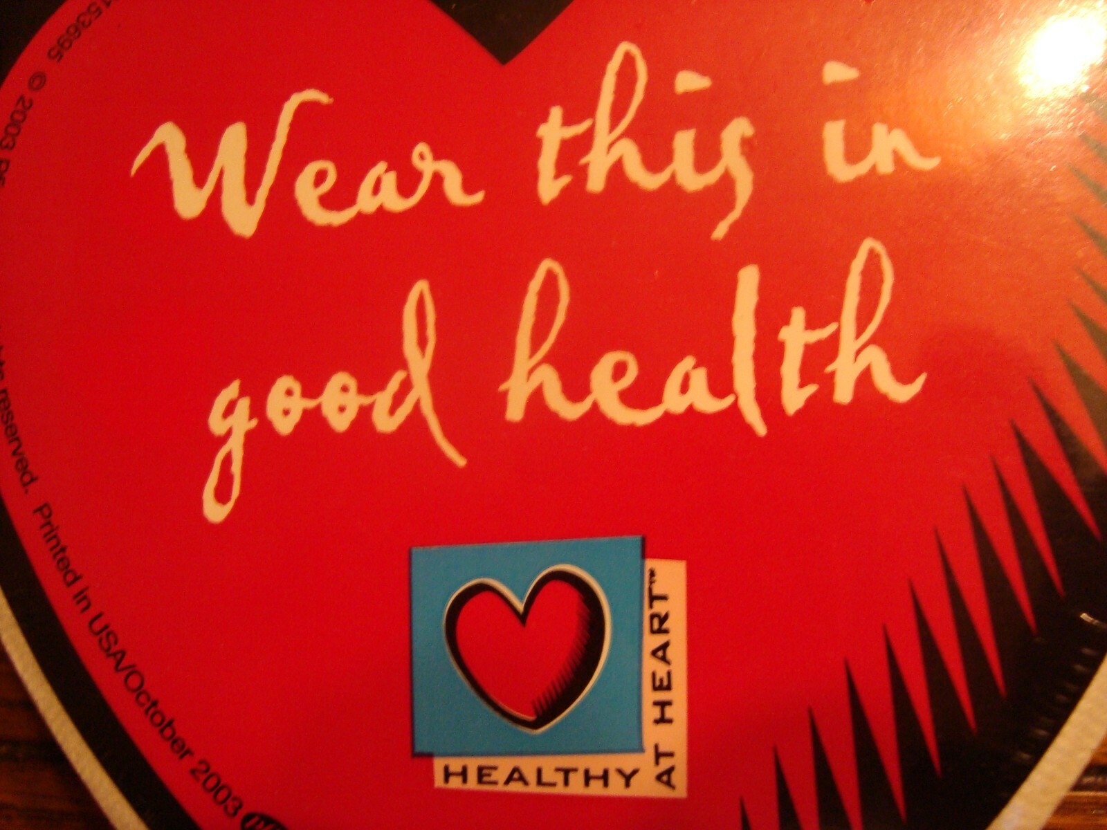 Pfizer US Pharmaceuticals “Wear This In Good Health” Heart – 2003 New & Sealed