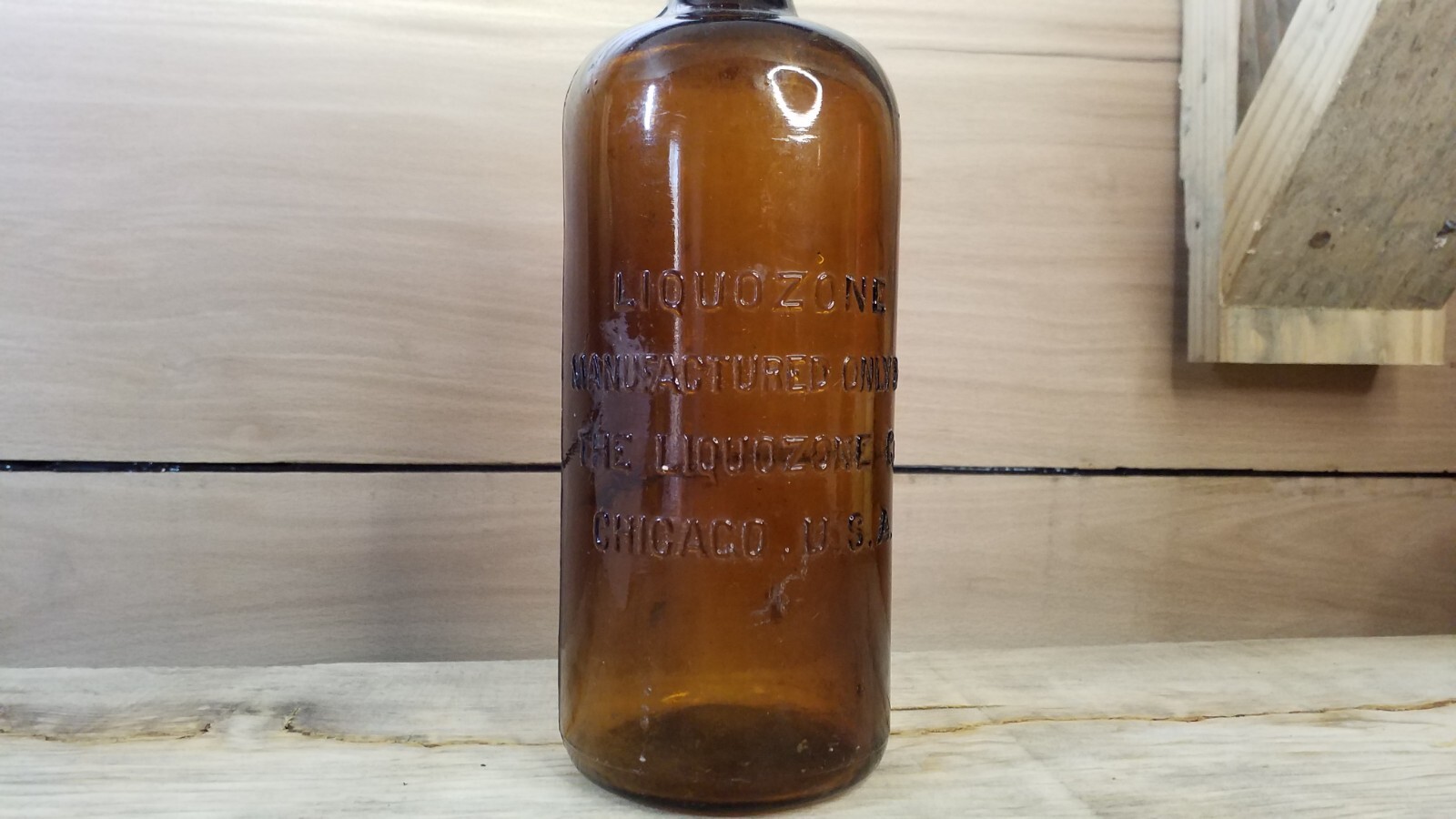Vintage Brown Chemical Bottle LIQUOZONE MFD. BY THE LIQUOZONE CO. CHICAGO US