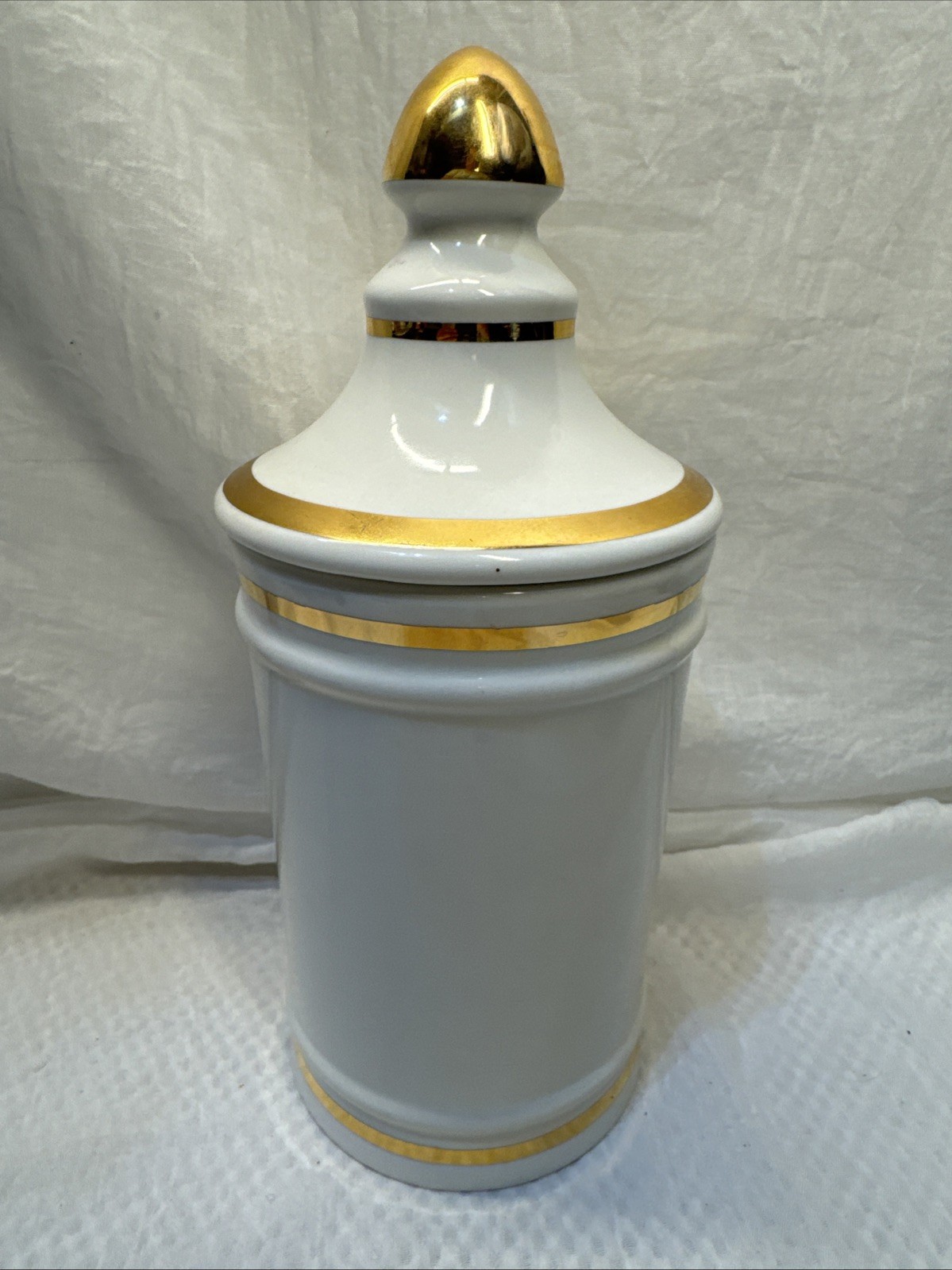 Vintage Pharmacy EXT OPii Canister Jar w/ Lid-Cream & Gold Trim-Owens Glass IL