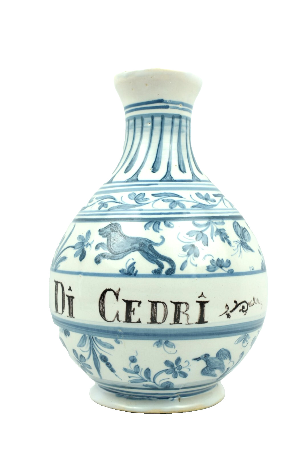 A Italian Faience Apothecary Ceramic Chemist Bottle Inscribed: Aq Di Greedri