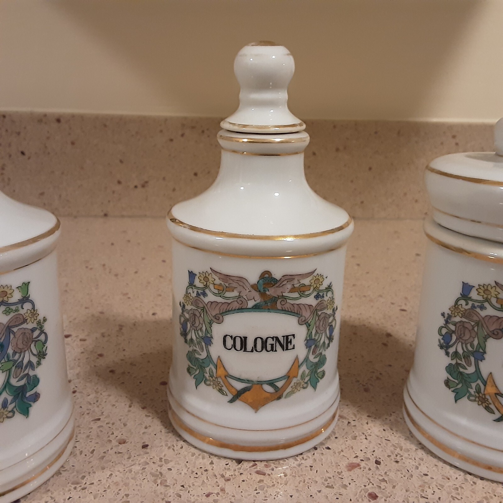 Set of 3 Vintage Ceramic Apothecary Pharmacy Jars with Lids