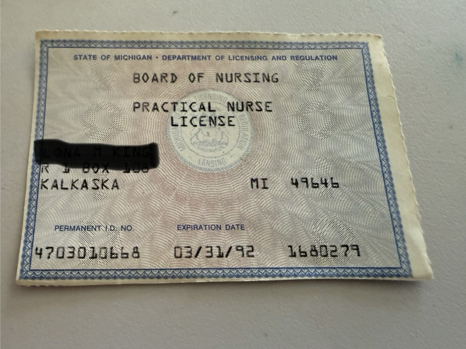 1991 Board Of Nursing Practical Nurse License Michigan