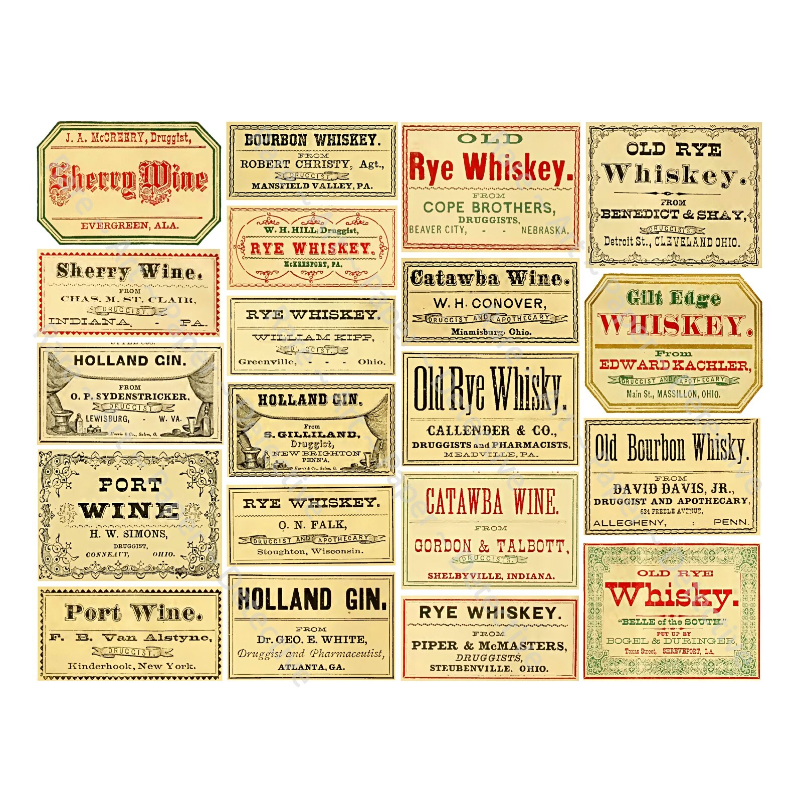 Old West Apothecary Label Stickers, Druggist & Pharmacy, Cut & Peel Sheet 953