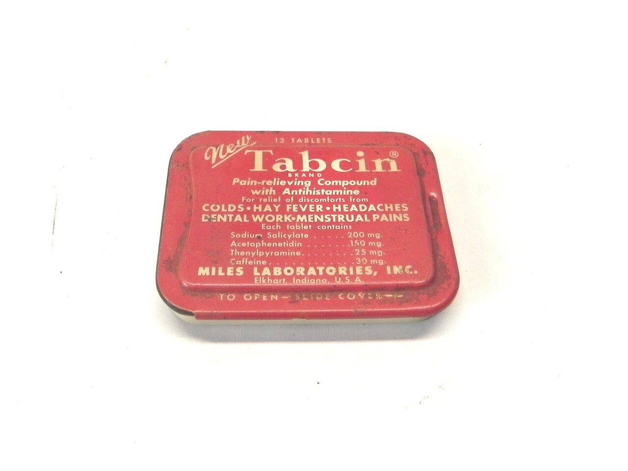 VINTAGE TABCIN BRANDED PAIN-RELIEVING MILES LABORATORIES INC. EMPTY PRE – OWNED