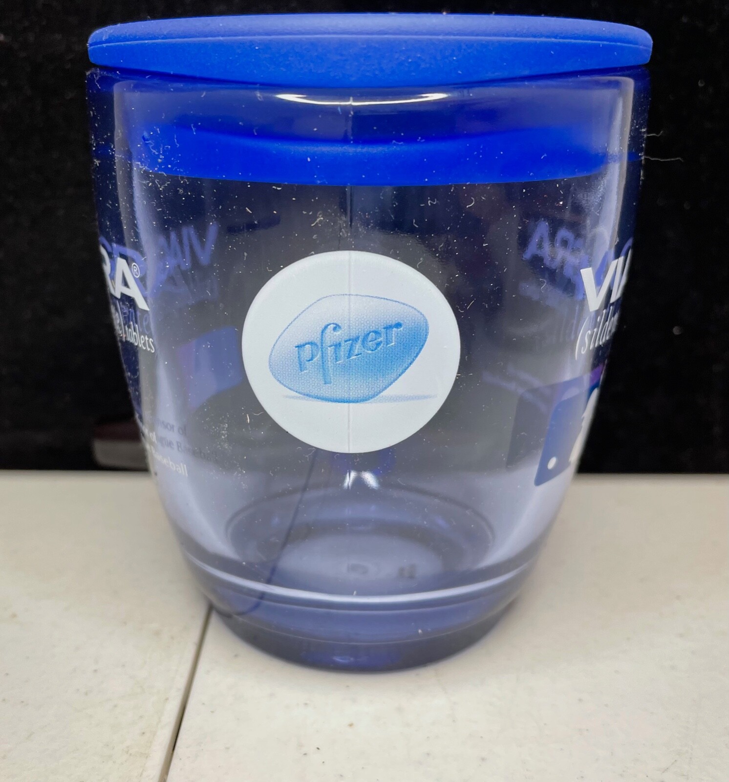 Viagra MLB Insulated Clear Blue Tinted Plastic Travel Coffee Mug Cup w/Lid