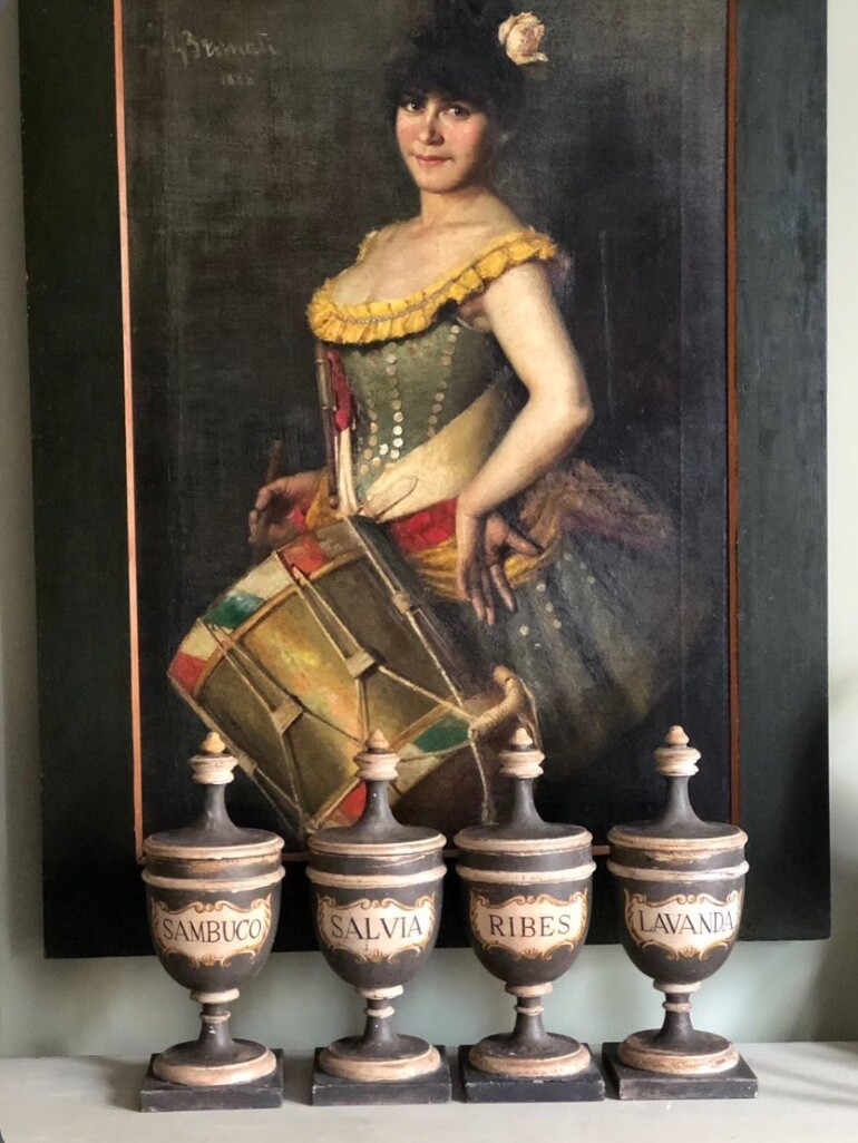 1x large highly decorative antique black hand painted apothecary urns jars paint