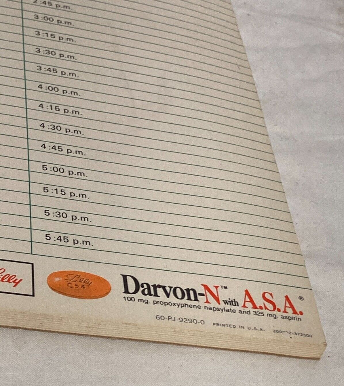 Vtg Keflex Darvon-N Rx Drug Daily Appointment Record Paper Notepad 7 3/4″ L