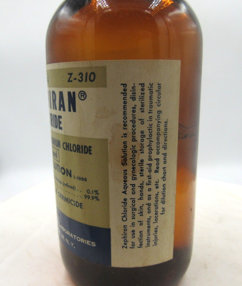 1950’s Winthrop Laboratories New York, NY Zephiran 5 1/2 inch tall Amber Bottle