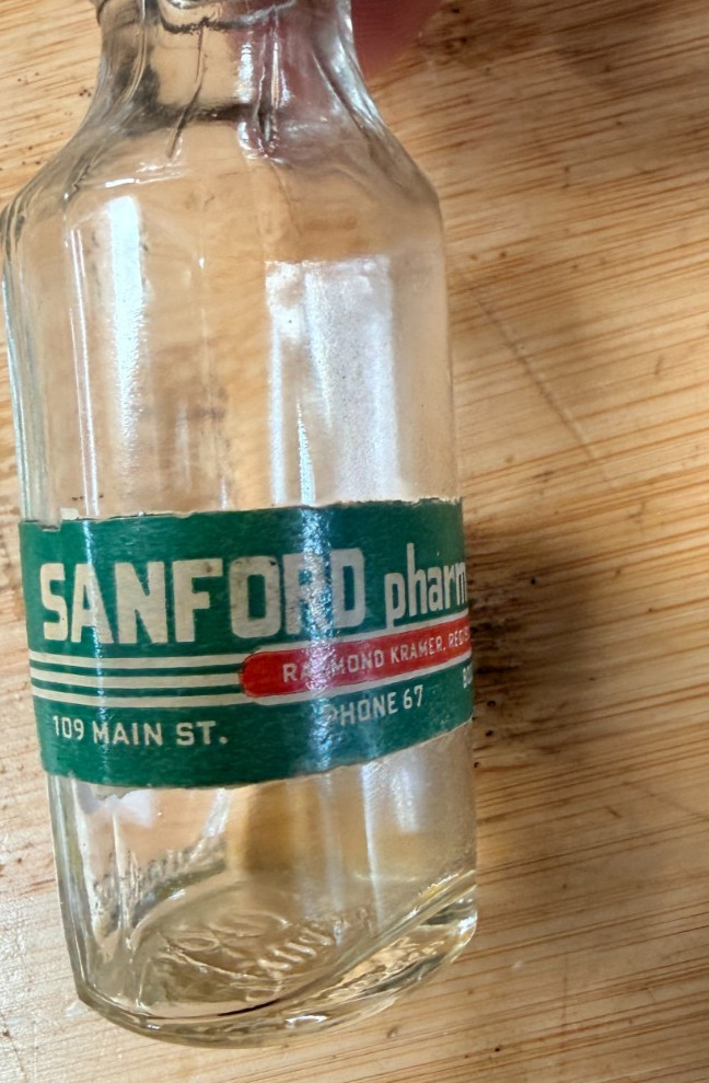 Vintage Sanford Pharmacy Boonville NY Empty Pharmacy Collectors Bottle