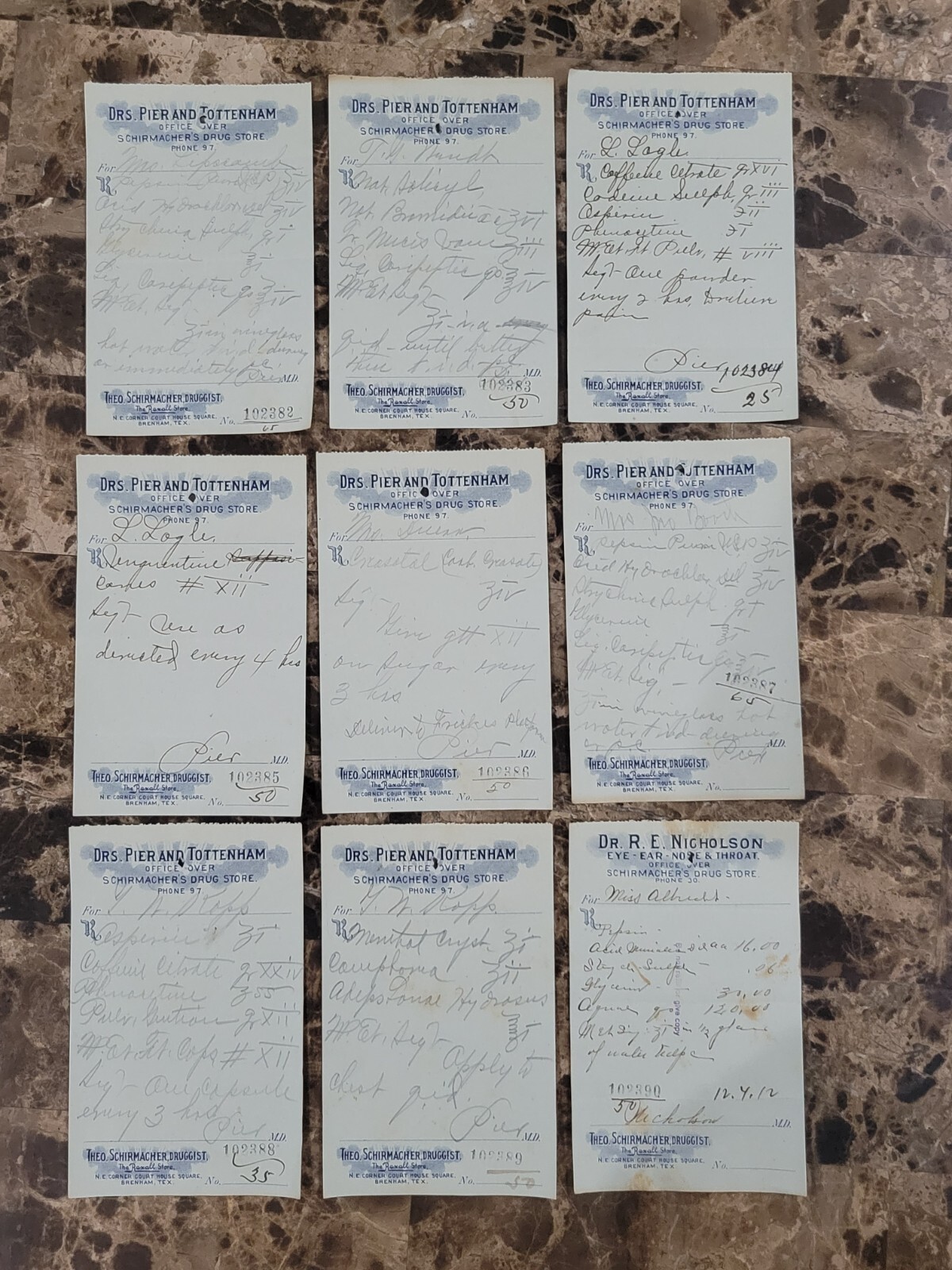 100 antique prescriptions (1912): Opium, Poppy, Dionin, Codeine & Anodyne