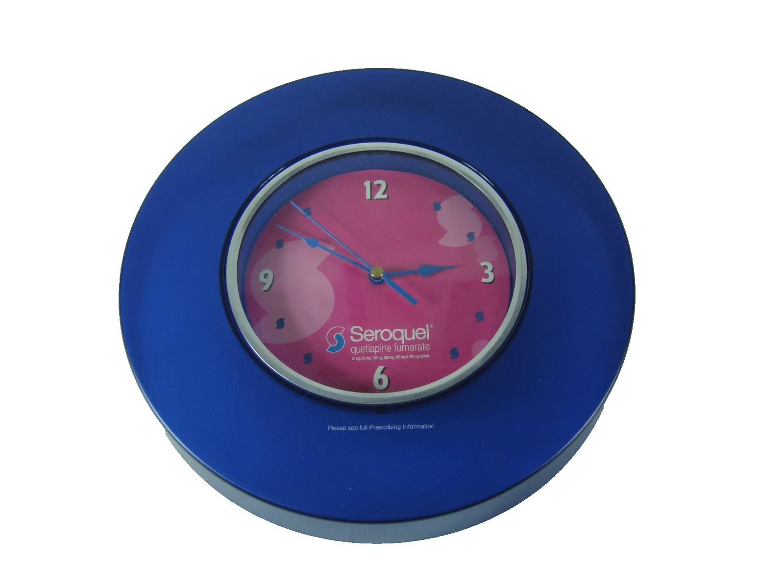 Seroquel Wall Clock Pink Face Blue Outer Ring Edge Tested Works Drug Rep Promo