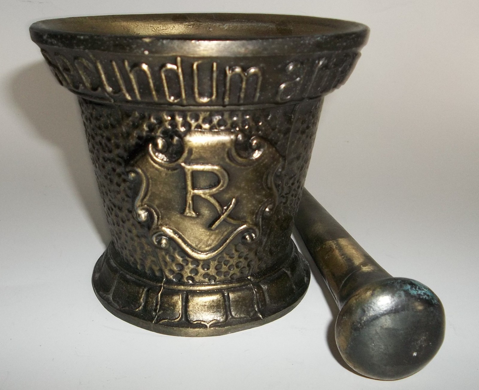 Vintage Heavy Brass RX Pharmacy Apothecary Mortar & Coricidin Pestle