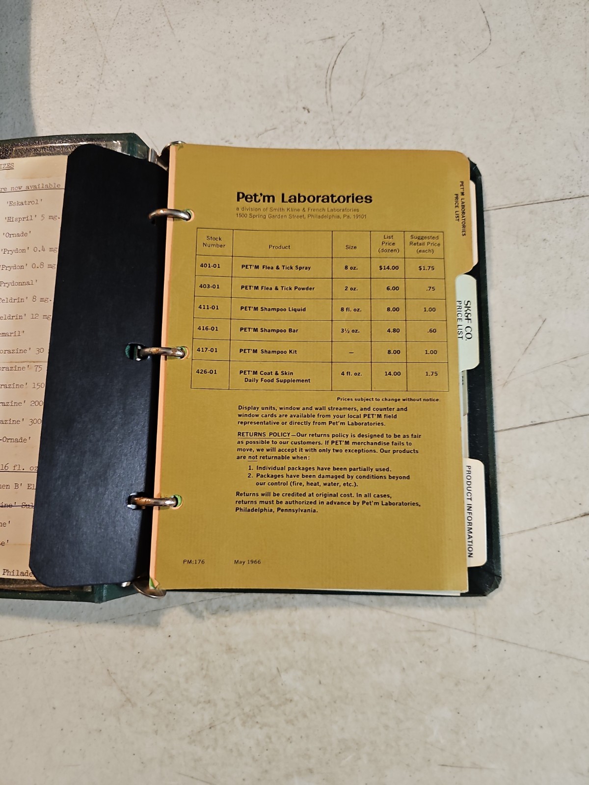 1970’s Smith Kline & French Pharmaceutical Price List & Product Data In Binder