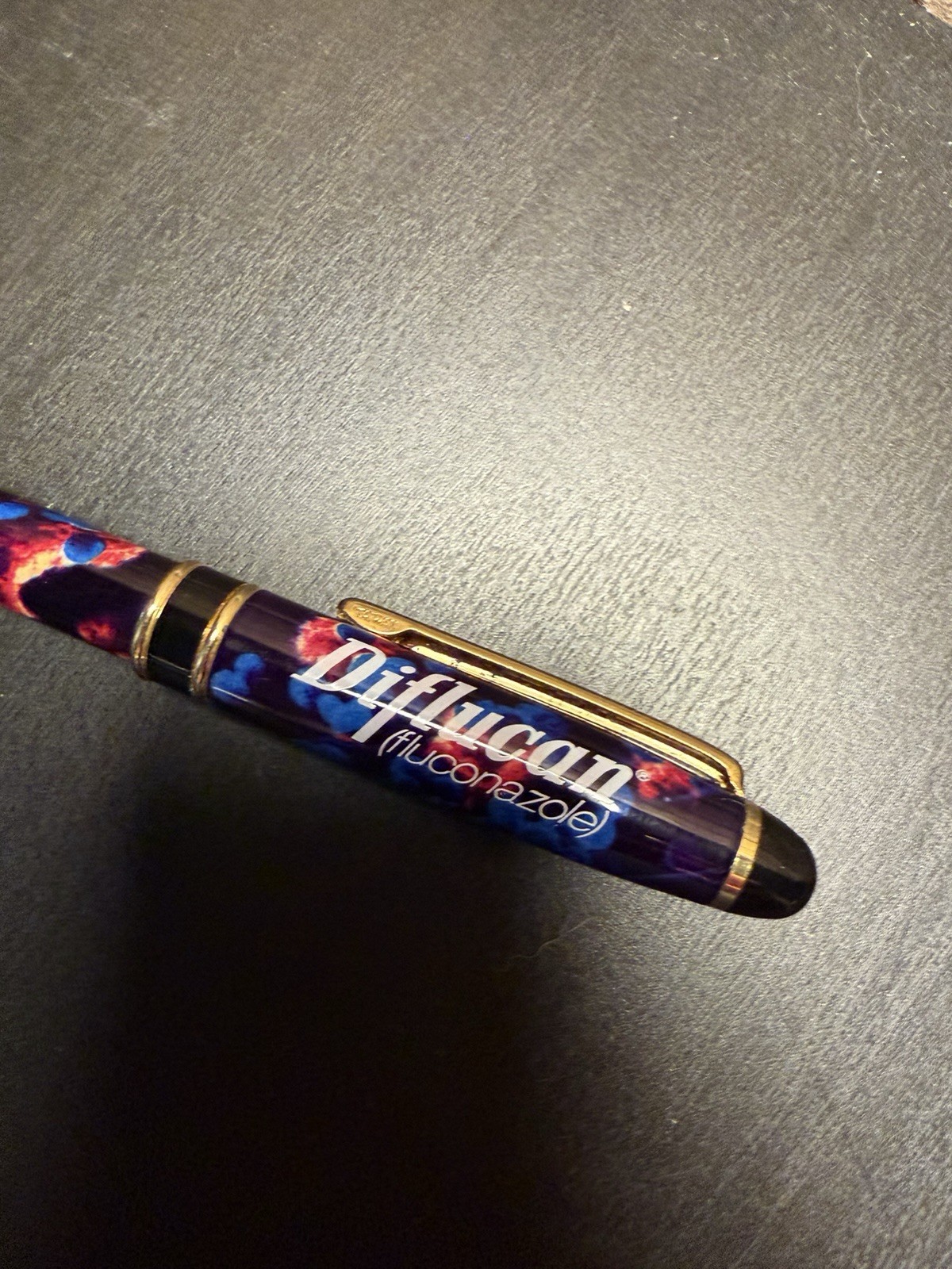 Floral Metal Diflucan Ink Pen Black Drug Rep Collector Medical Pfizer Works