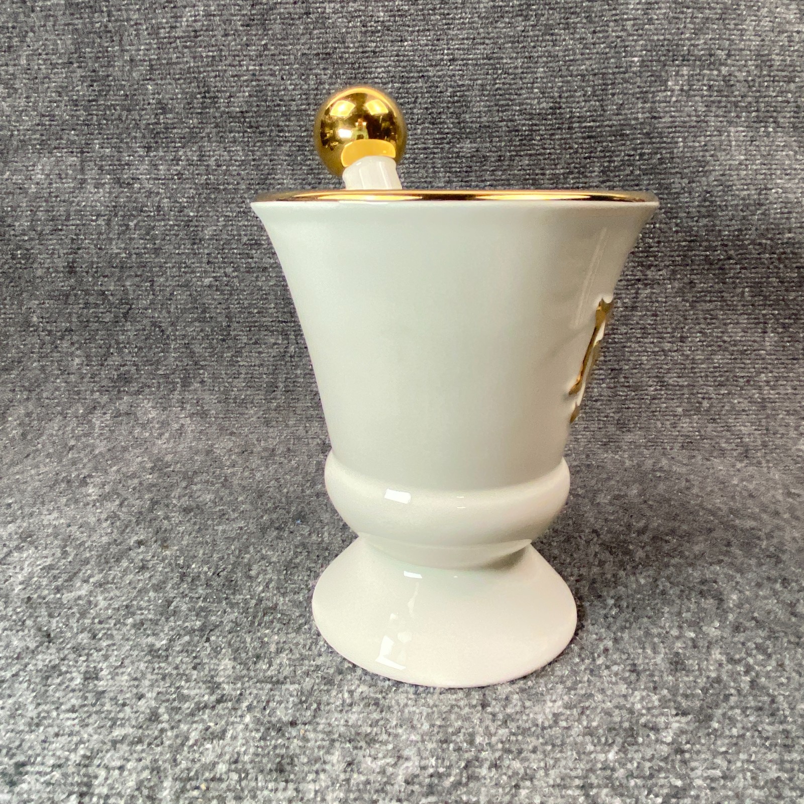 Owens Illinois RX Porcelain Pharmacy Mortar Pestle White Gold Apothecary Vtg