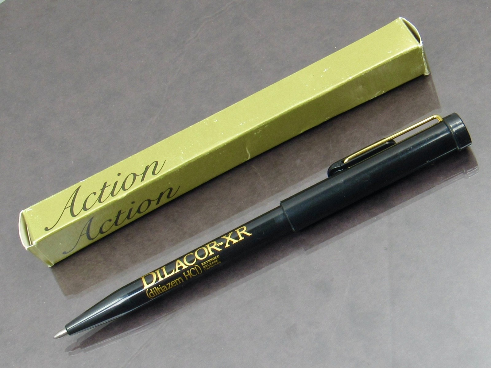 Black & Gold Dilacor PEN in Box Drug Rep Pharmaceutical Promo Advertising Rare