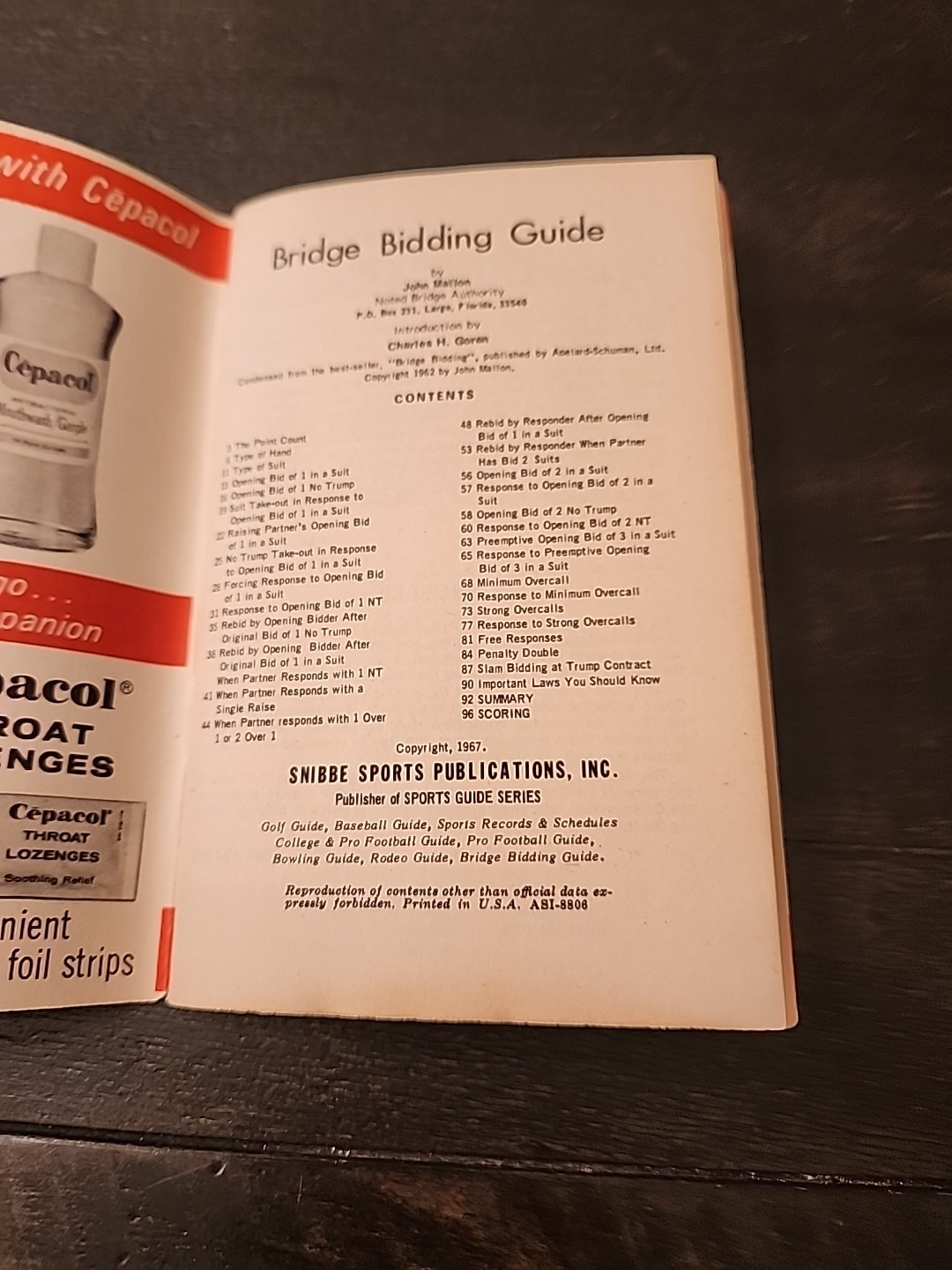 Vintage Cepacol Promo Bridge Bidding Guide 1967
