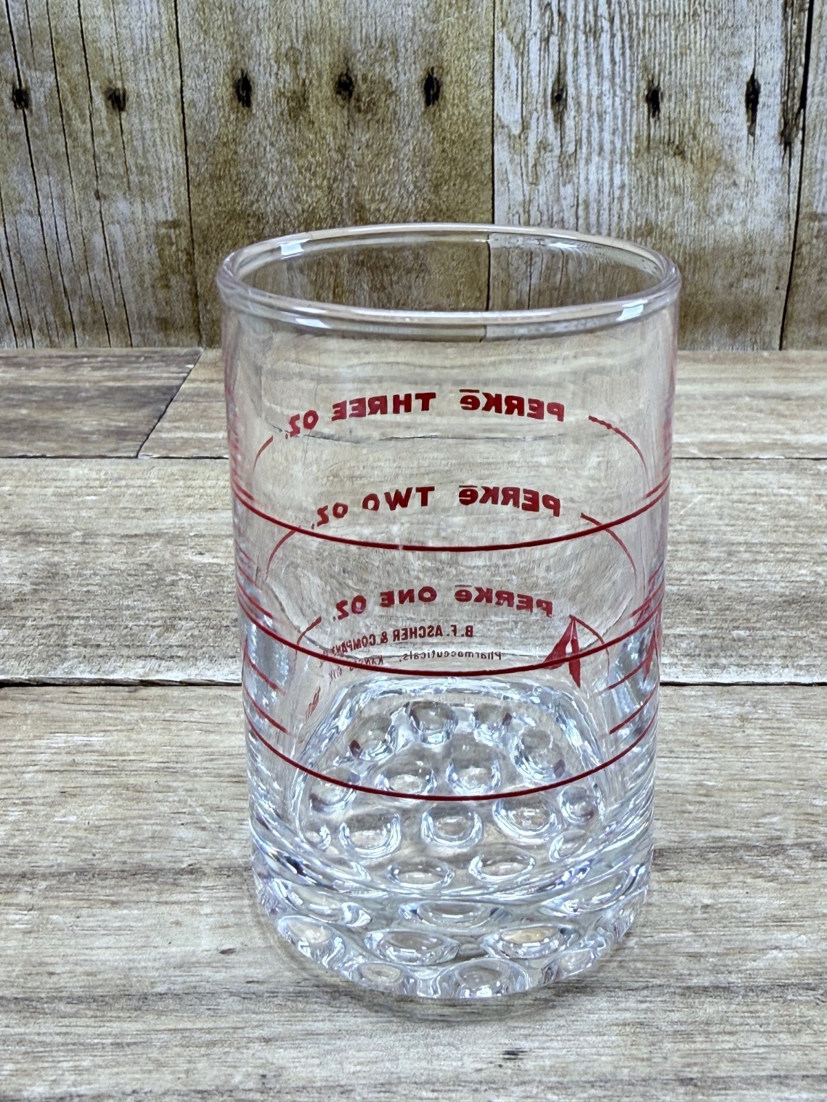 B F Ascher Perke 3oz. Measuring Glass Pharmaceutical Medical Vintage ~ FREE SHIP