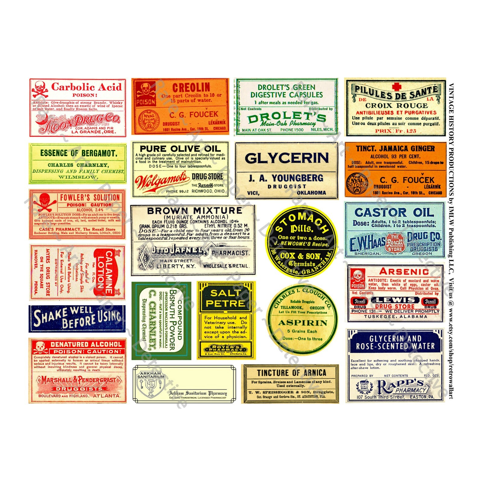 Apothecary Poison Stickers on 1 Cut & Peel Sheet, Medicine Cabinet Labels, 276